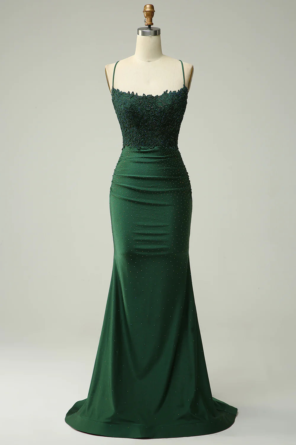 Wholesa Mermaid Halter Dark Green Long Prom Dress with Appliques Beading