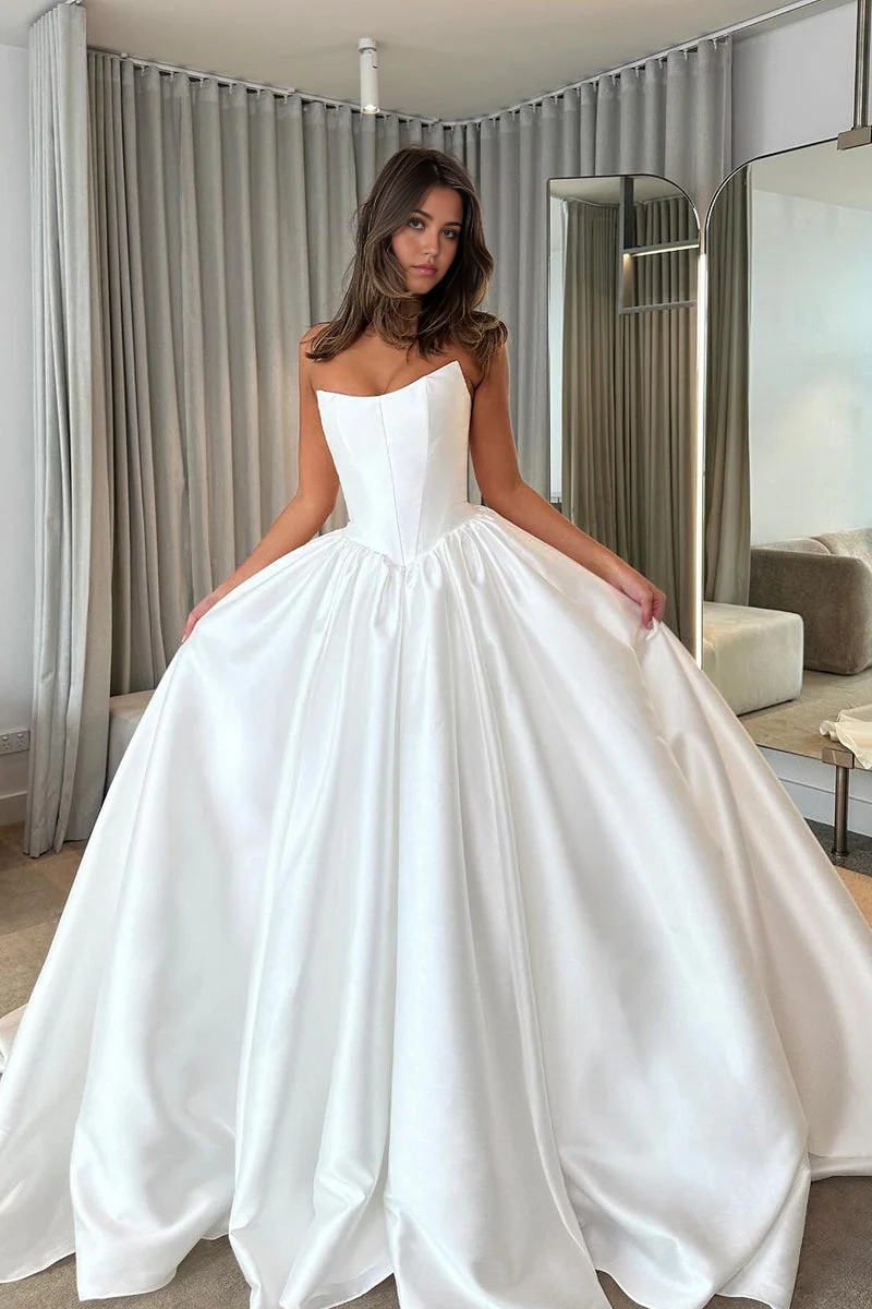 Wholesale A-line Ball Gown Strapless Satin Wedding Dresses