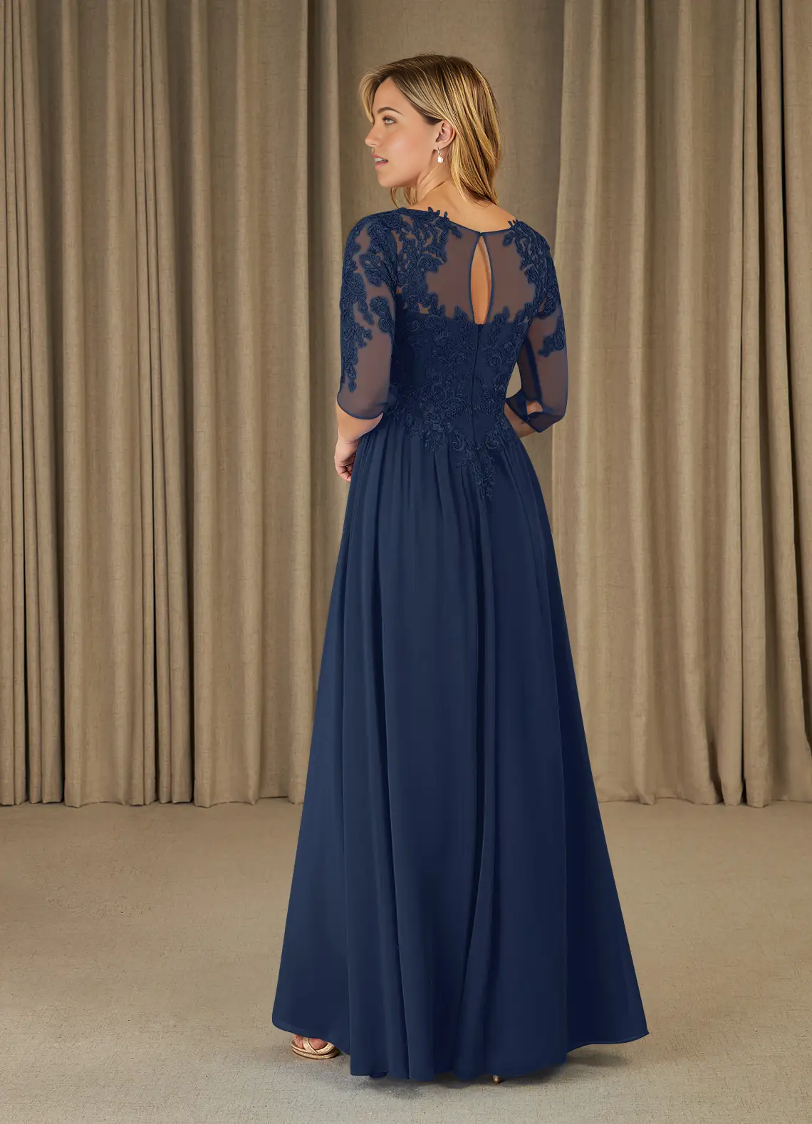 Wholesa A-Line Scoop Lace Chiffon Dark Navy formal dresses evening dress Mother of the Bride Dresses