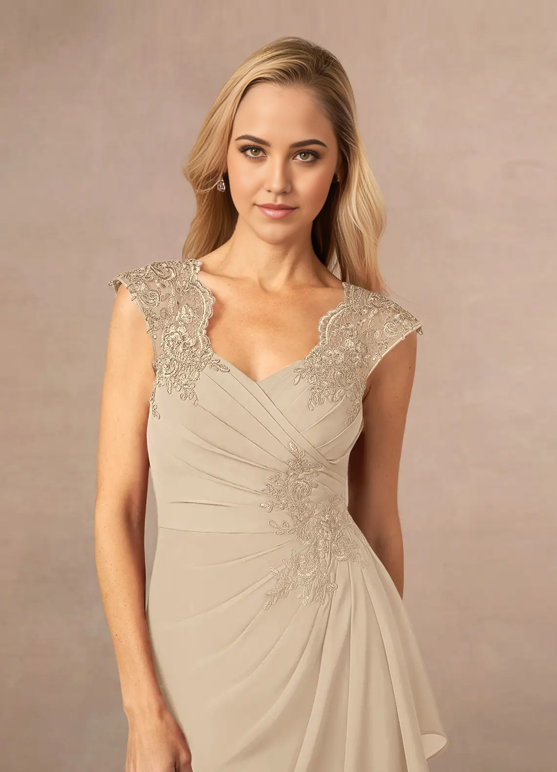 Wholesa A-Line Lace Appliques Chiffon Champagne formal dresses evening dress Mother of the Bride Dresses