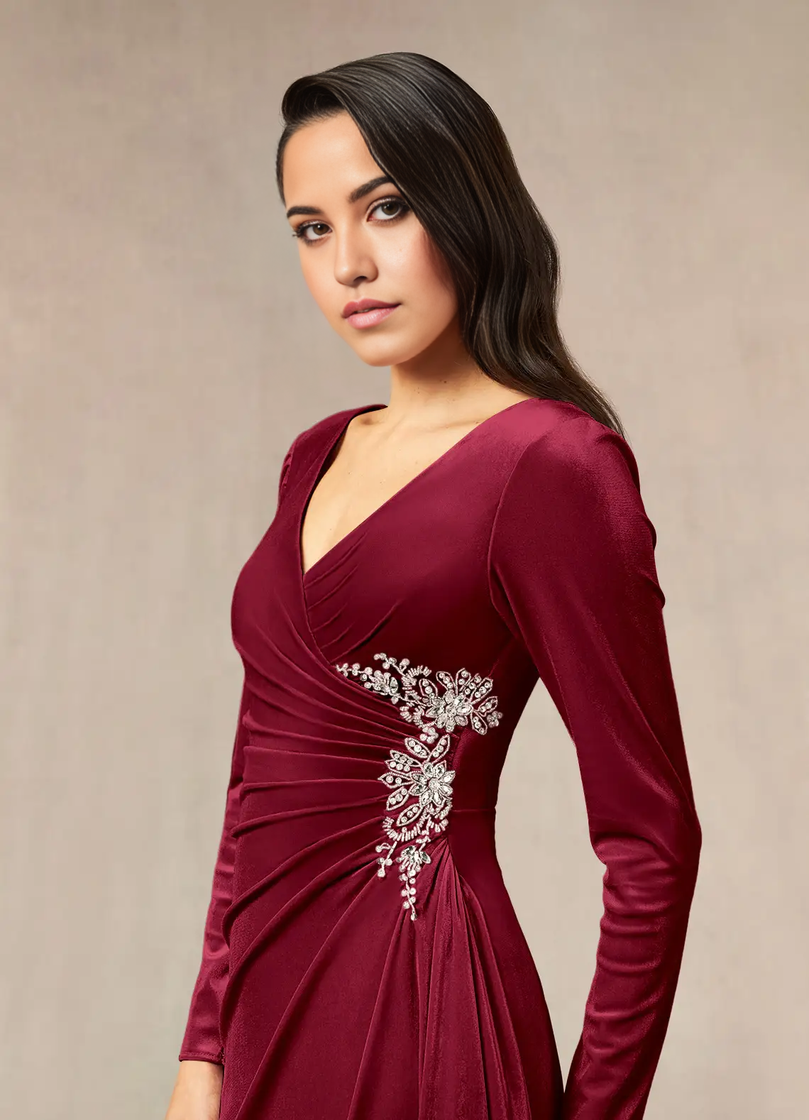 Wholesa Mermaid V-Neck Pleated Velvet Burgundy formal dresses evening dress Mother of the Bride Dresses