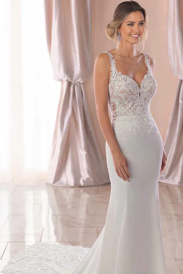 Wholesa Mermaid Lace Straps Court Train Ivory Wedding Dress