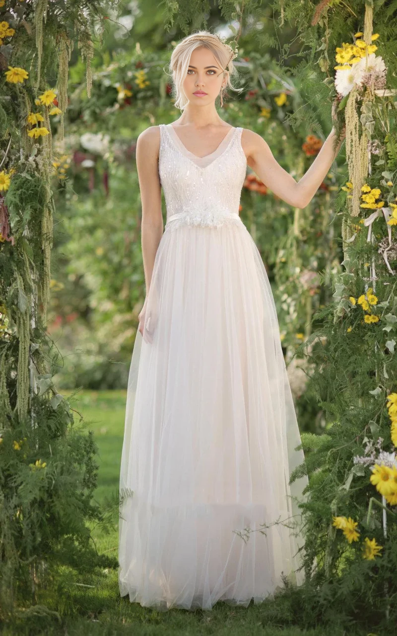Wholesa A-line Chiffon Tulle Lace Weddig Dress With Beading Sequins