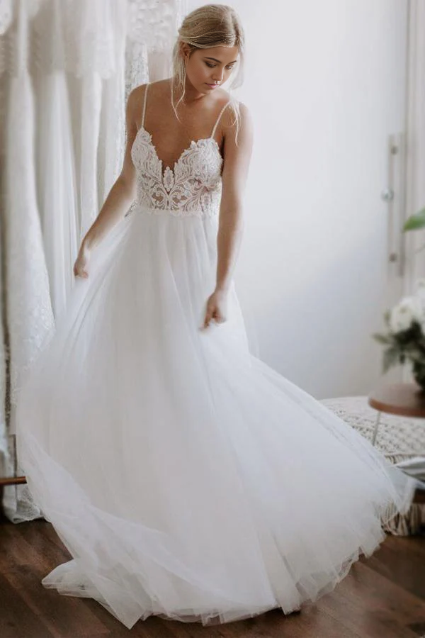 Wholesa Beach Backless Lace Tulle Fashion Bridal Gown Wedding Dress