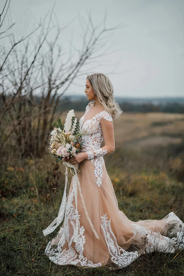 Wholesa Mermaid Bohemian Long Sleeves Wedding Dresses With Appliques