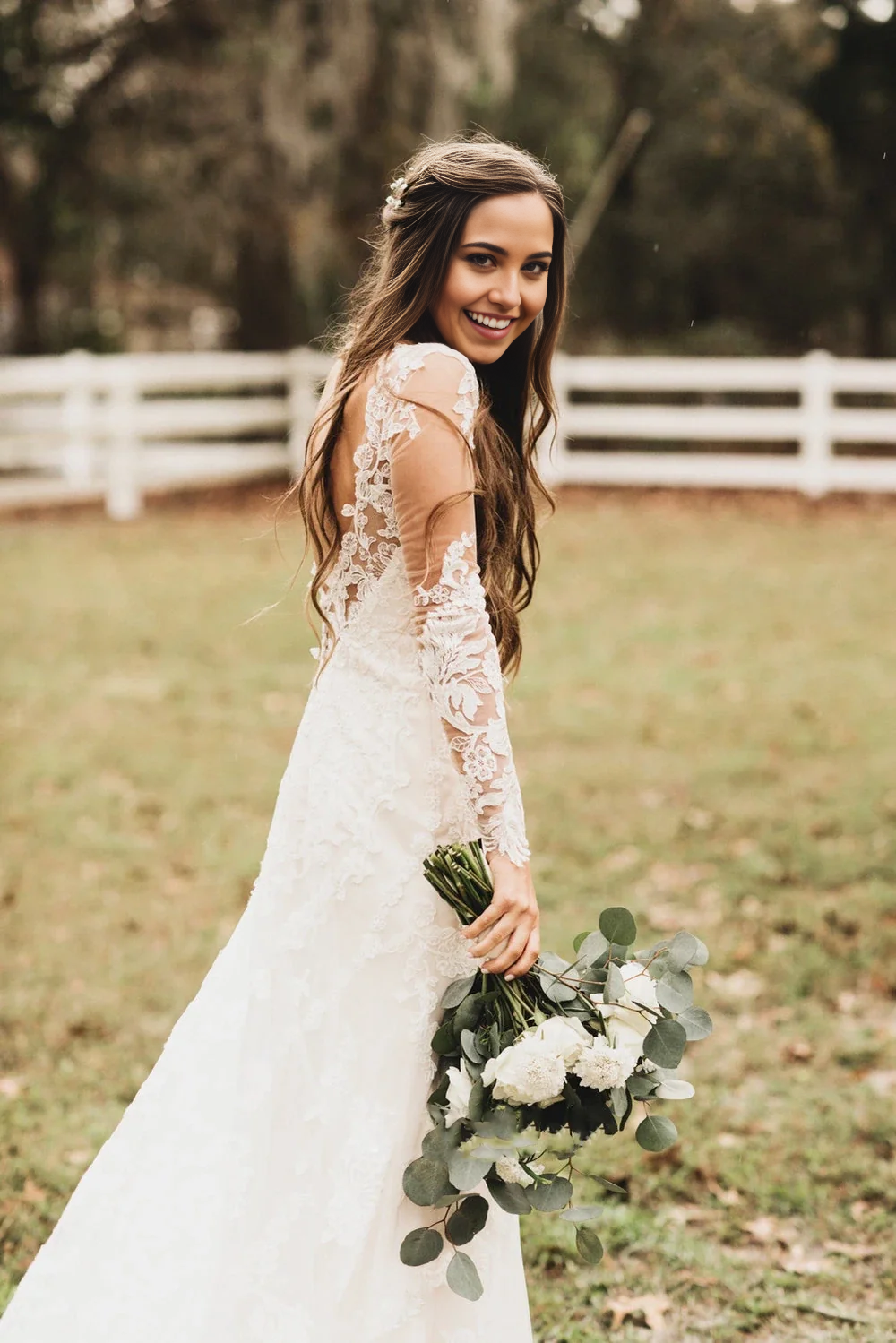 Wholesa Bohemian Lace Deep-V Back Cathedral Train Wedding Dress