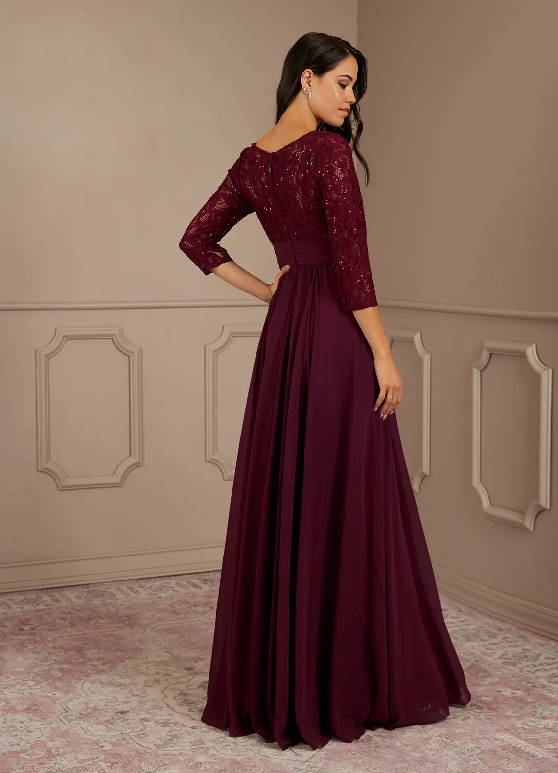 Wholesa A-Line Sequins Chiffon Cabernet formal dresses evening dress Mother of the Bride Dresses