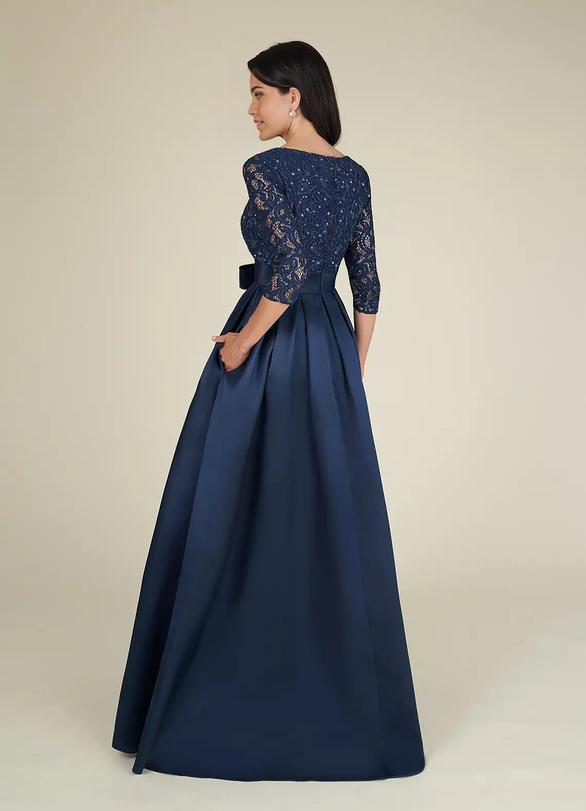 Wholesa A-Line Crew Neck Sequins Lace Dark Navy formal dresses evening dress Mother of the Bride Dresses