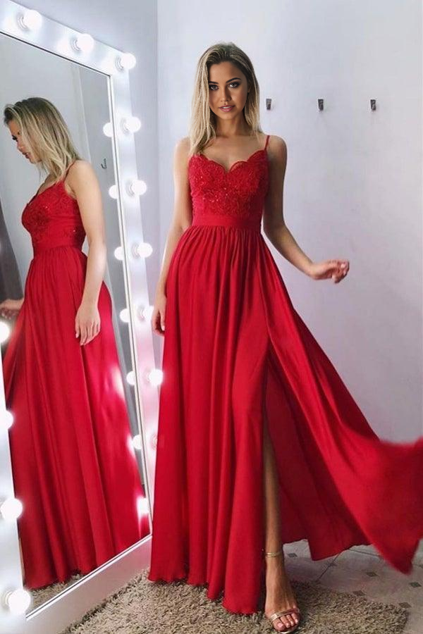 Wholesa A-Line Spaghetti Straps Lace Sequins Long Gray Prom Party Dress