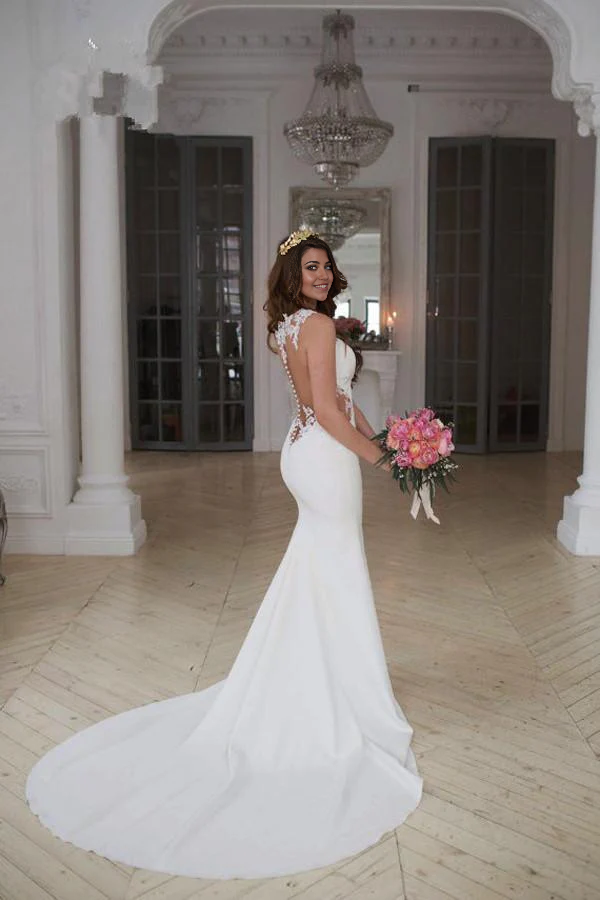 Wholesa Mermaid Stunning Sleeveless Lace Wedding Dress