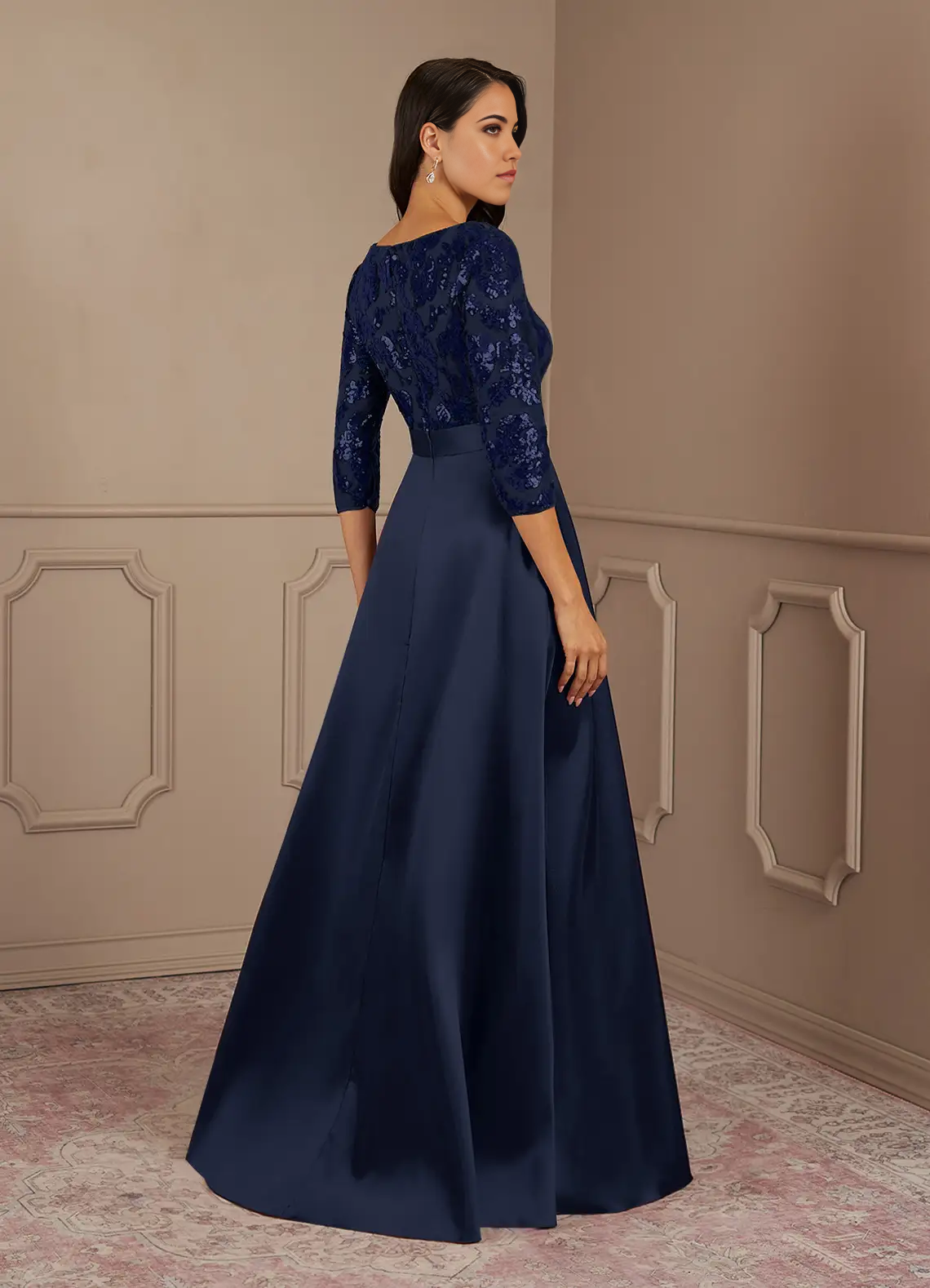 Wholesa A-Line Crew Neck Sequins Dark Navy formal dresses evening dress Mother of the Bride Dresses