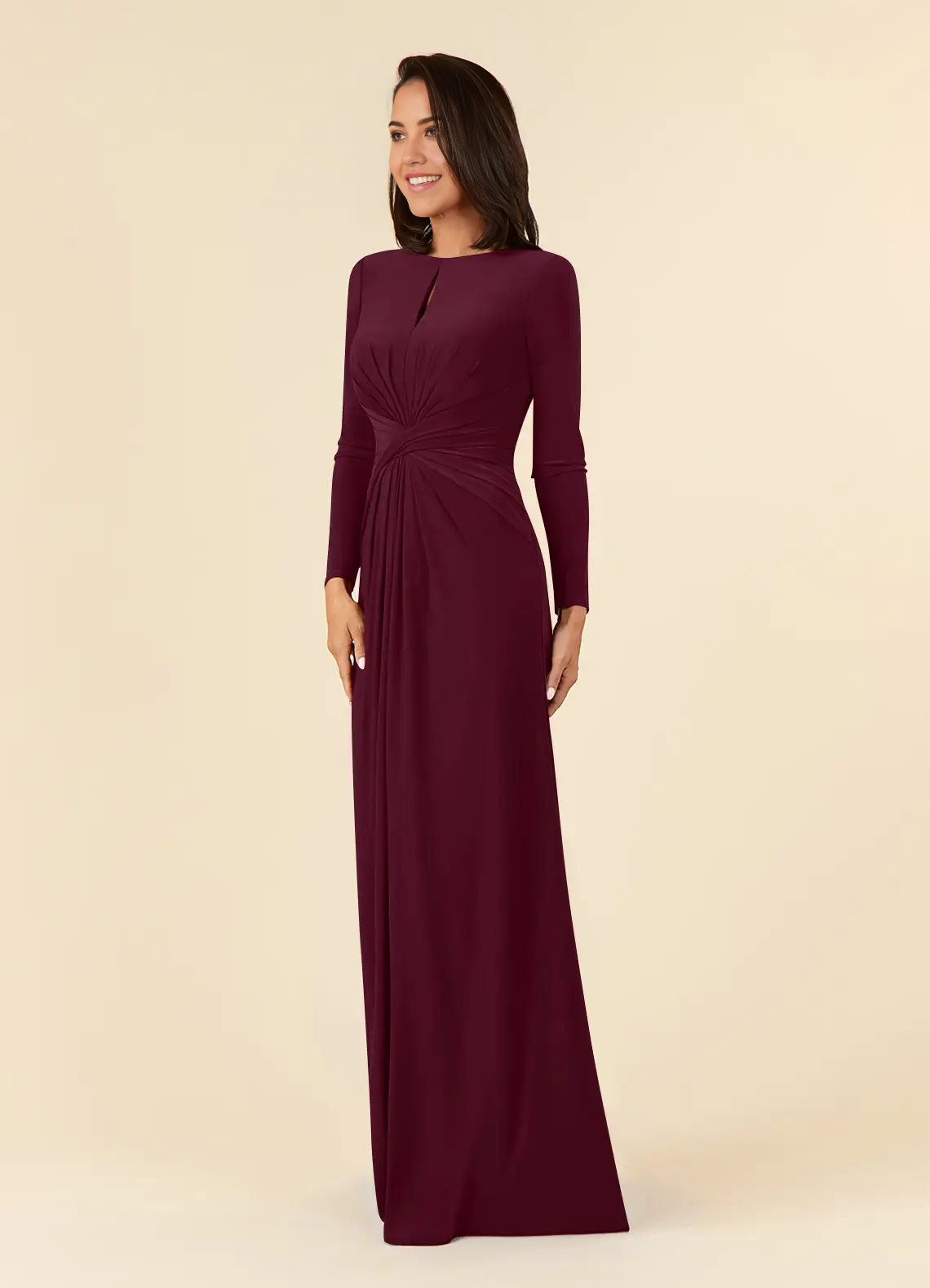 Wholesa A-Line Long Sleeve Pleated Cabernet formal dresses evening dress Mother of the Bride Dresses