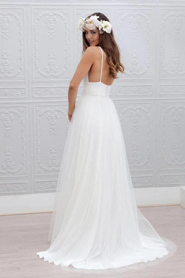 Wholesa Simple A-line V-neck Floor-Length Wedding Dress With Ruched Sash