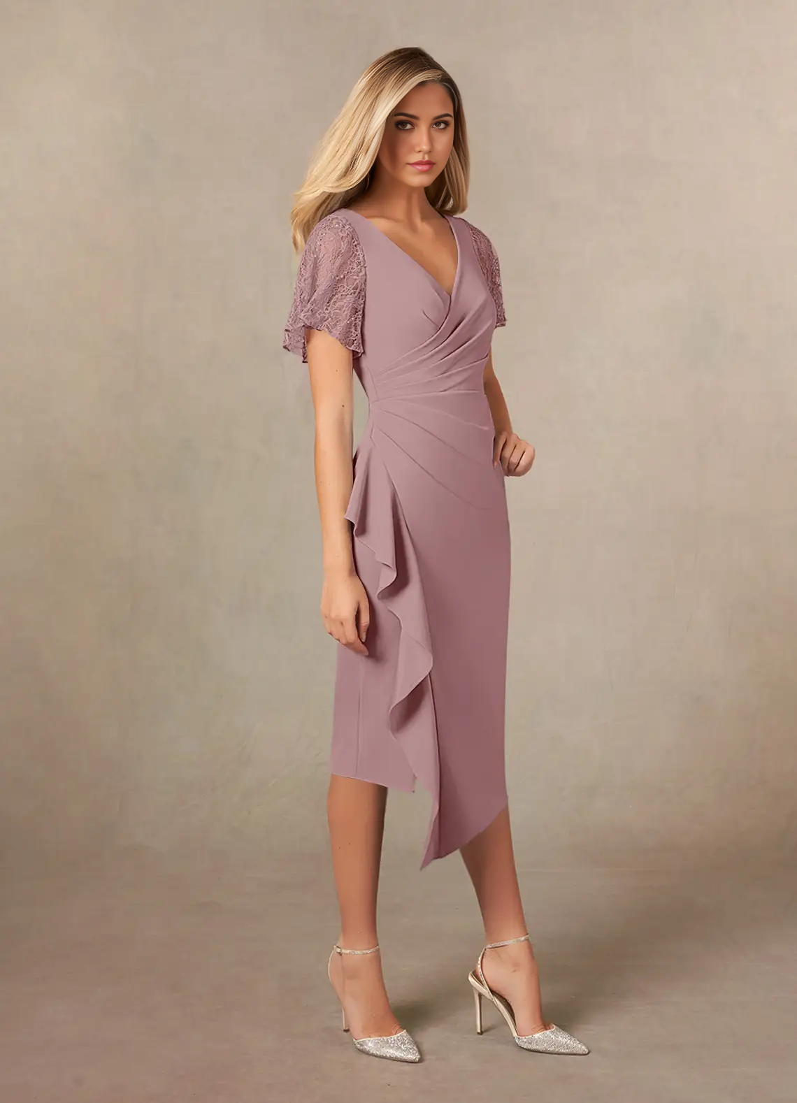 Wholesa Sheath V-Neck Pleated Dusty Rose formal dresses evening dress Mother of the Bride Dresses