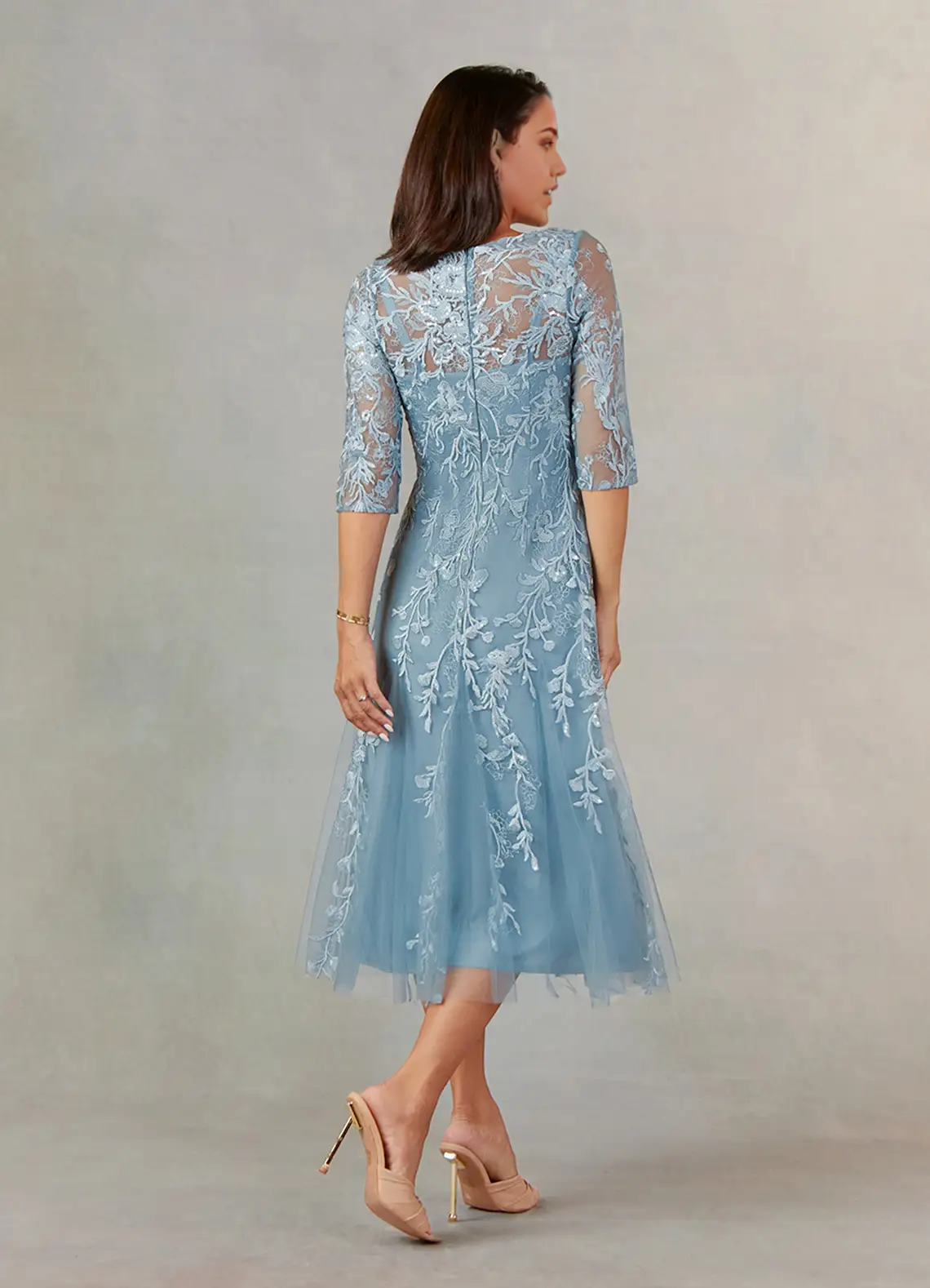 Wholesa A-Line Boatneck Lace Dusty Blue formal dresses evening dress Mother of the Bride Dresses