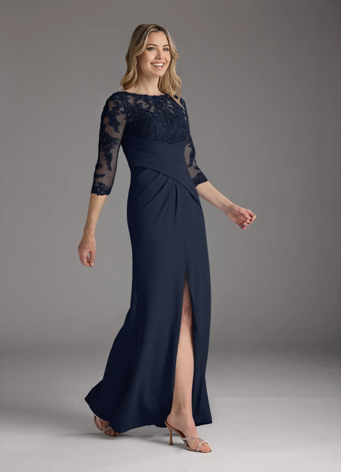 Wholesa Sheath Crew Neck Lace Dark Navy formal dresses evening dress Mother of the Bride Dresses