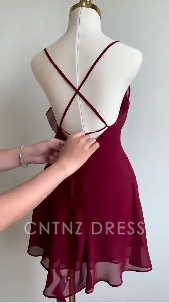 Wholesa A-line Chiffon Backless Burgundy Short formal dresses Bridesmaid Dresses evening gown Prom Dress Homecoming Dress
