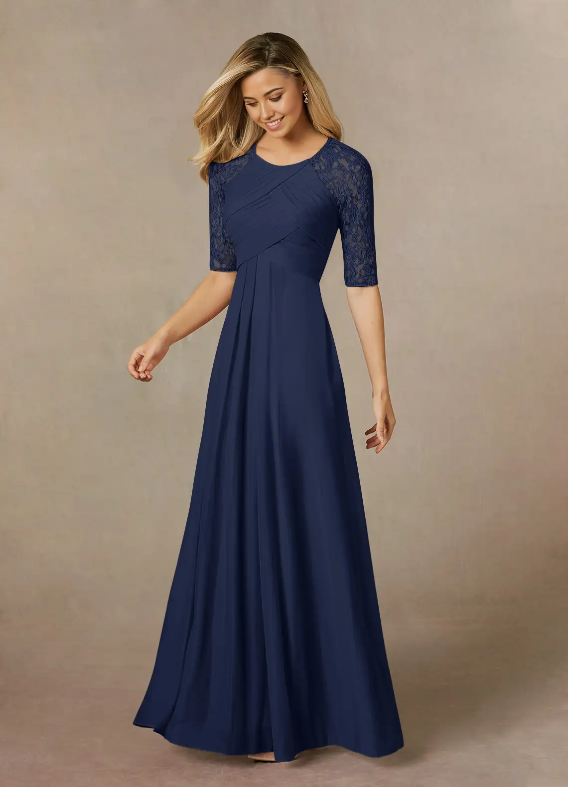 Wholesa A-Line Crew Neck Lace Dark Navy formal dresses evening dress Mother of the Bride Dresses