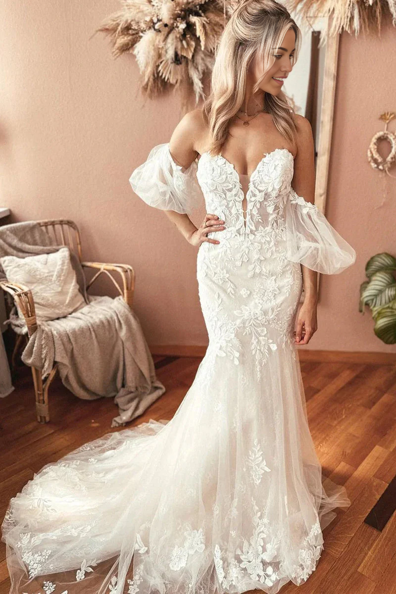 Wholesa Mermaid Sweetheart Lace Wedding Dresses with Appliques