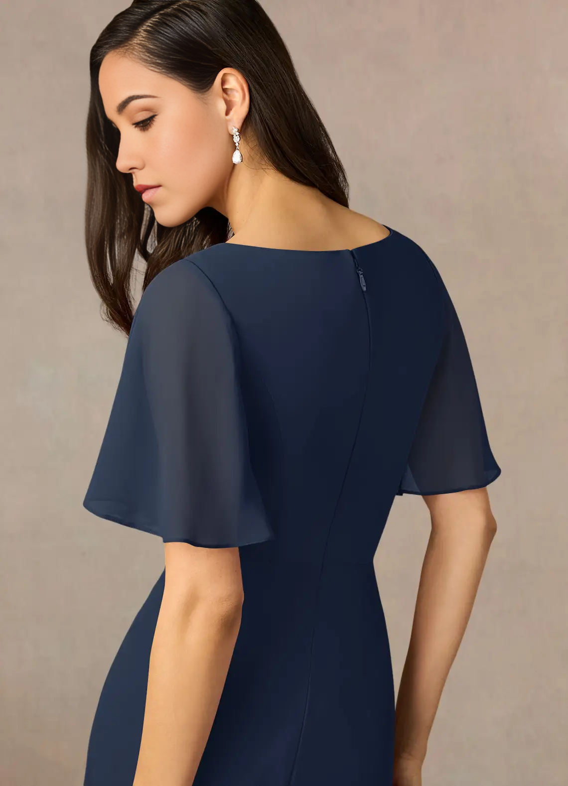 Wholesa Sheath Crew Neck Beaded Chiffon Dark Navy formal dresses evening dress Mother of the Bride Dresses