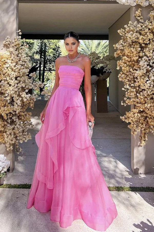 Wholesa Elegant Strapless Layered Prom Dresses Long Formal Gowns