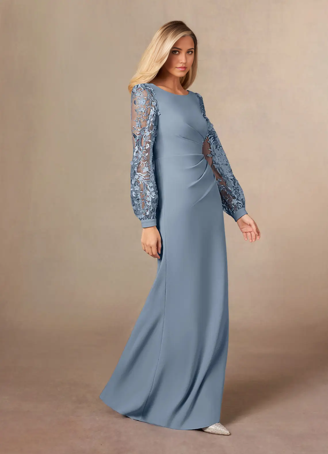 Wholesa Sheath Lace Long Sleeve Dusty Blue formal dresses evening dress Mother of the Bride Dresses