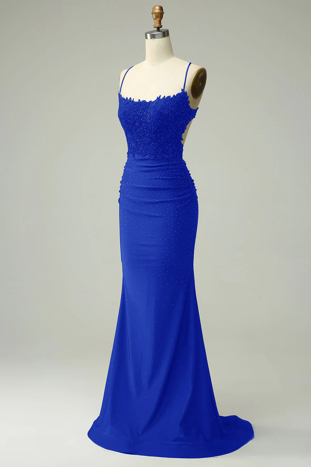 Wholesa Trendy Mermaid  Neck Royal Blue Long Prom Dress with  Beading