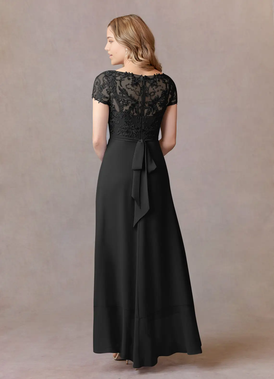 Wholesa A-Line Lace Appliques Chiffon Black formal dresses evening dress Mother of the Bride Dresses