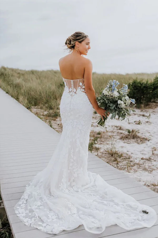 Wholesa Mermaid Sweetheart Long Sleeve Tulle Appliques Wedding Dress