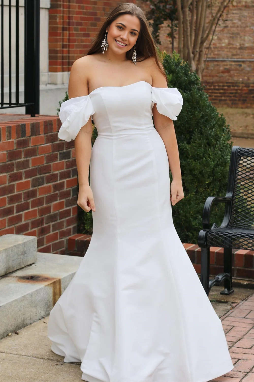 Wholesa Mermaid Off-the-Shoulder Puff Sleeve Long Wedding Dress