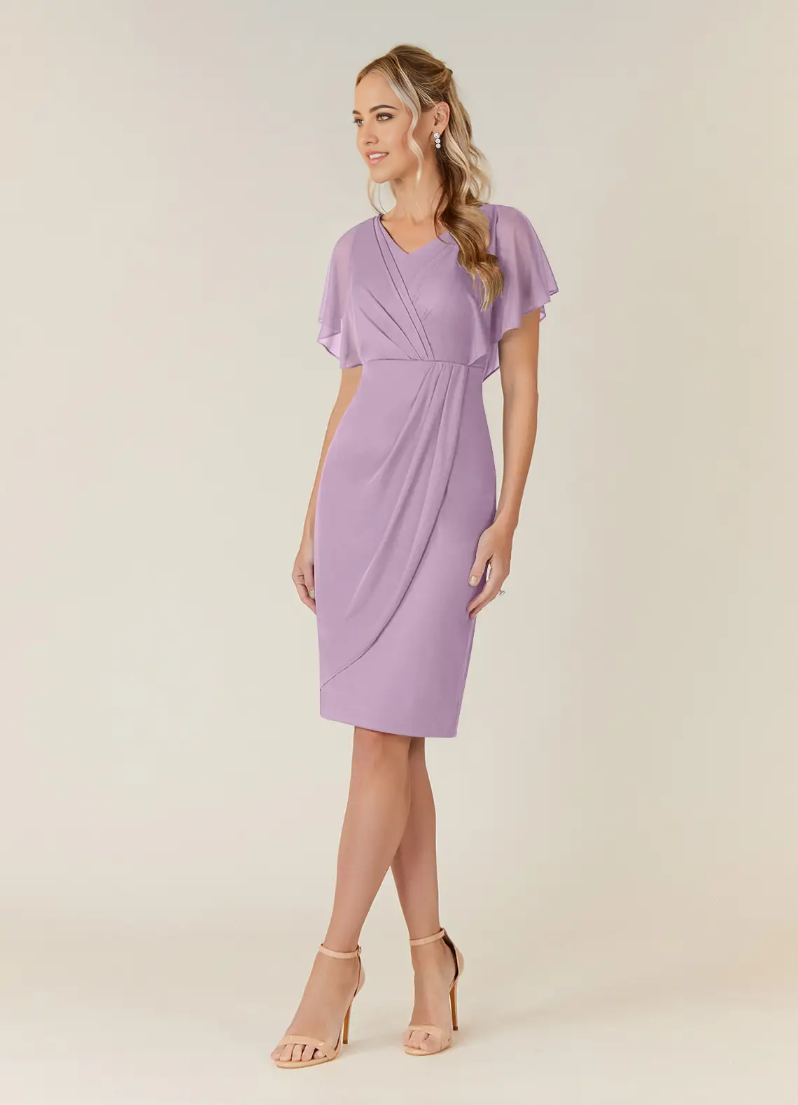 Wholesa Sheath V-Neck Pleated Tea Length Wisteria formal dresses evening dress Mother of the Bride Dresses