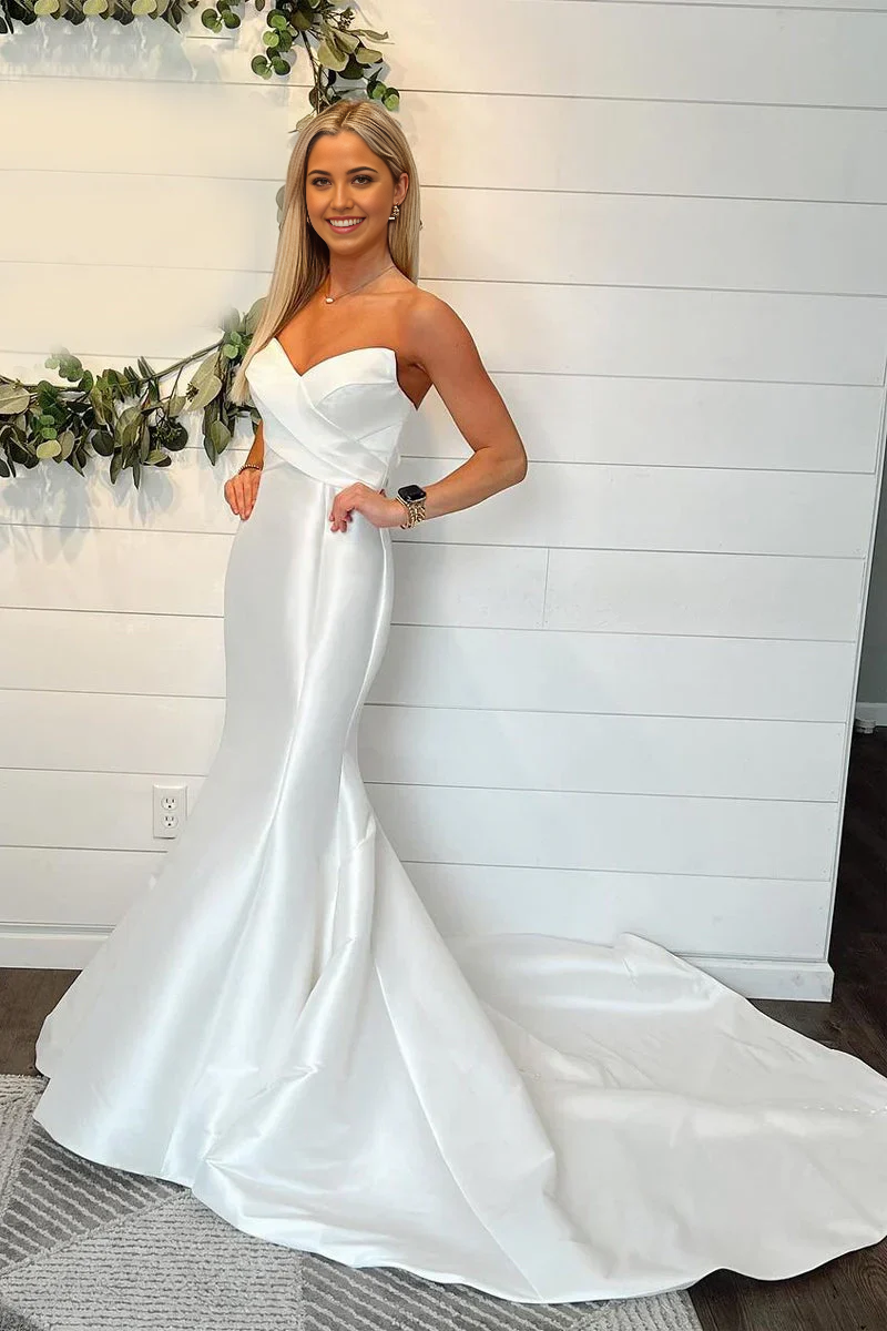Wholesa Mermaid Strapless Satin Ball Gown Wedding Dresses
