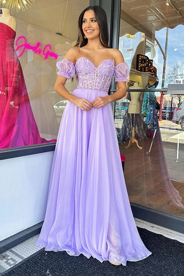 Wholesa Sweetheart Neck Chiffon Lace Long Prom Dresses Party Dresses
