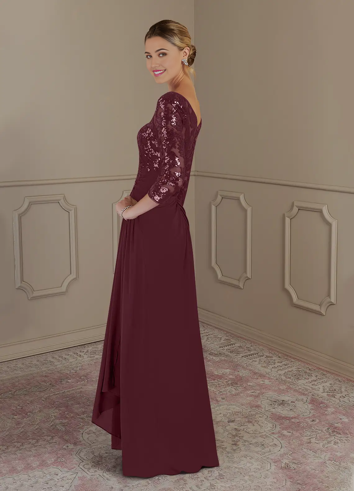 Wholesa Sheath V-Neck Lace Cabernet formal dresses evening dress Mother of the Bride Dresses