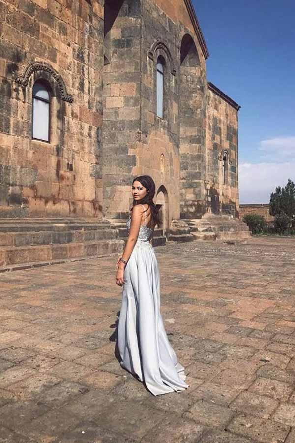Wholesa Mermaid Spaghetti Straps Blue Satin Prom Dress Formal Dress with Appliques