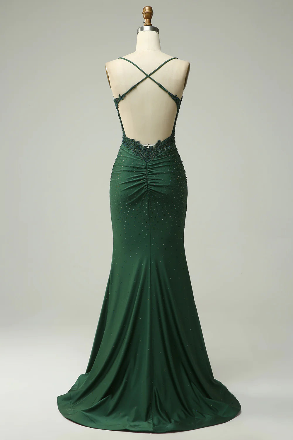 Wholesa Mermaid Halter Dark Green Long Prom Dress with Appliques Beading
