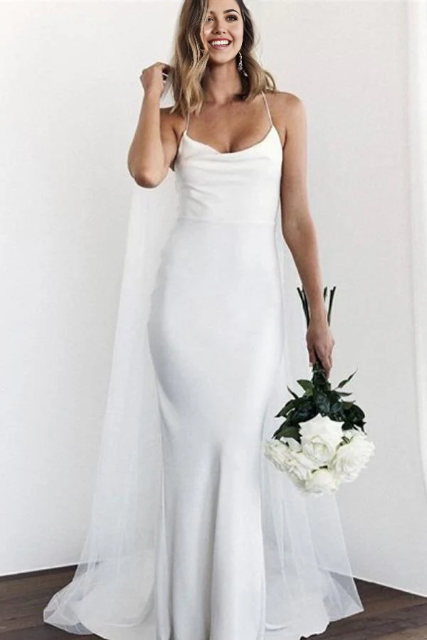 Wholesa Mermaid Spaghetti Straps Backless Court Train White Wedding Dress