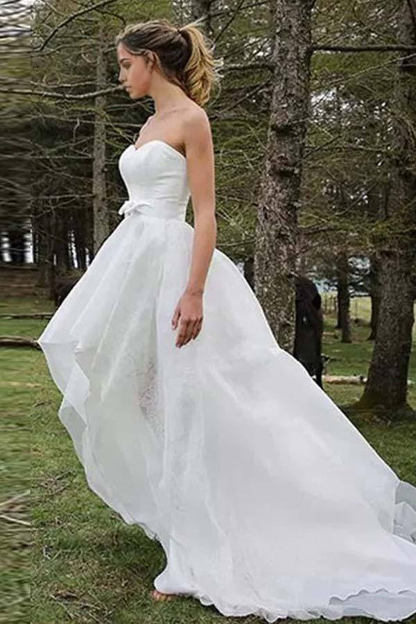 Wholesa A-line Sweetheart Sleeveless Organza Applique High Low Wedding Dress