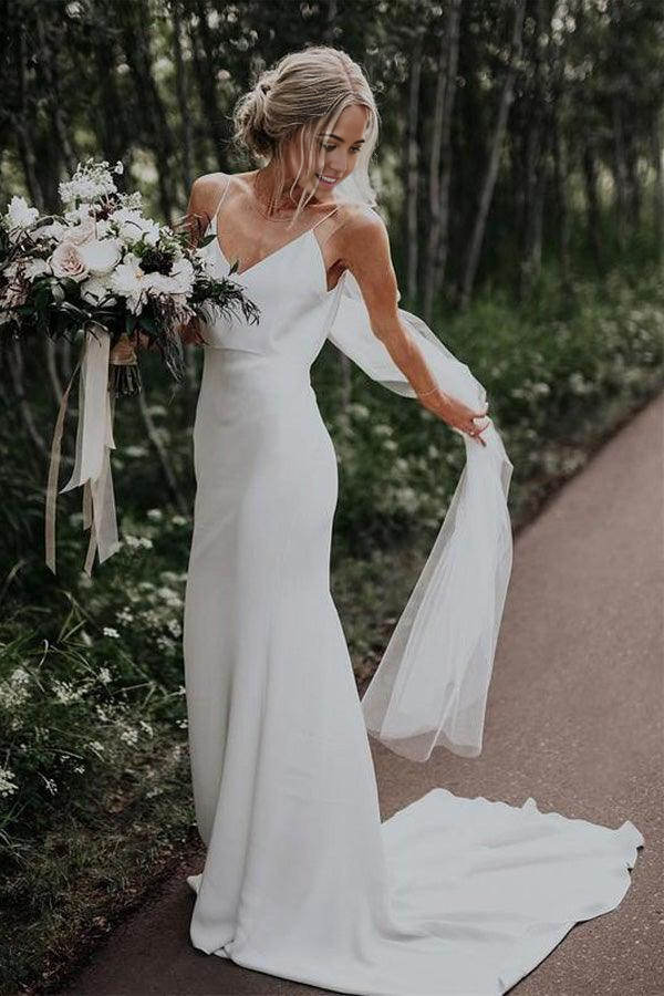 Wholesa Mermaid Spaghetti Straps Backless V-Neck Beach Wedding Dresses
