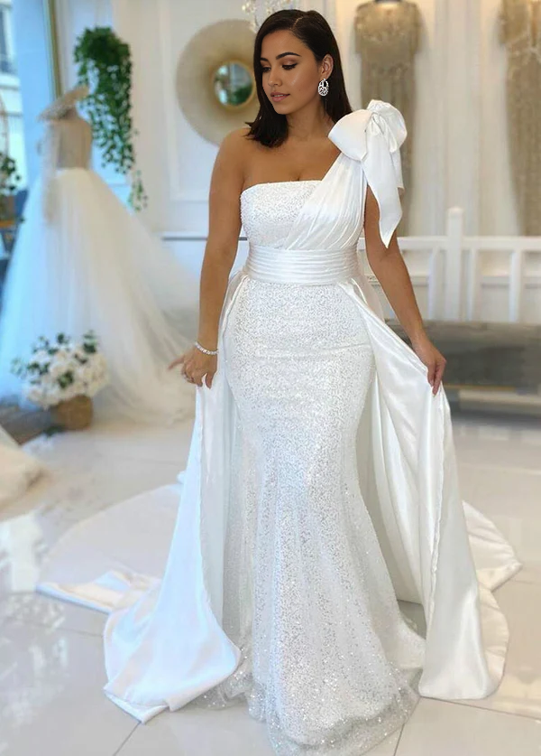Wholesa Mermaid One Shoulder Sleeveless Long Bridal Gowns Wedding Dresses