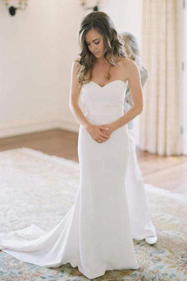 Wholesa Mermaid Simple Off Sweetheart Neck White Wedding Dresses Bridal Dresses