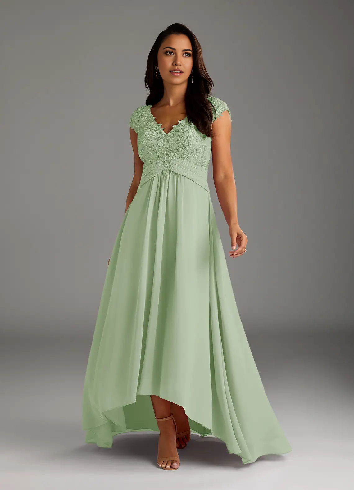 Wholesa A-Line Lace Chiffon Dusty Sage formal dresses evening dress Mother of the Bride Dresses