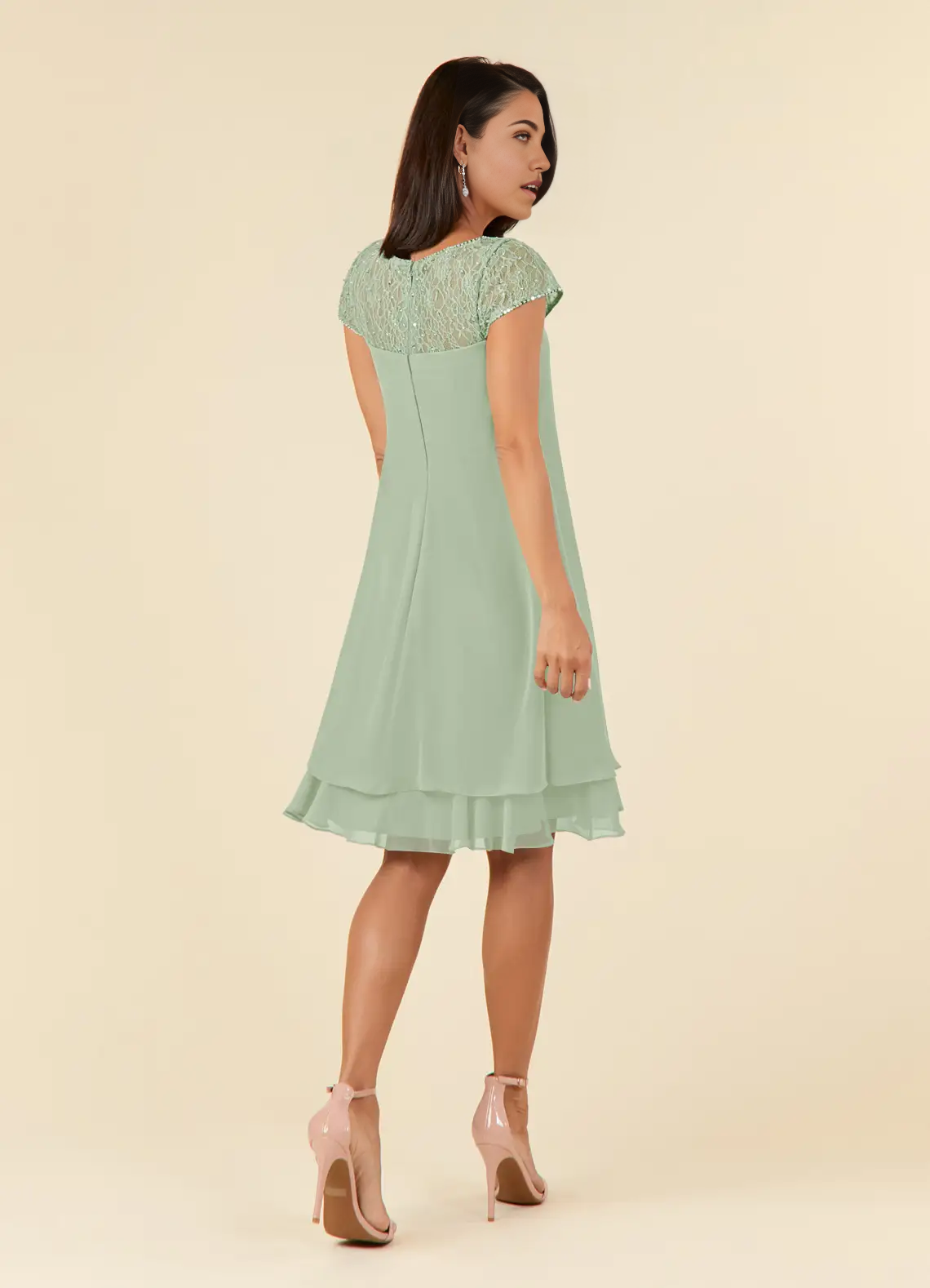 Wholesa Elegant Crew Neck Chiffon Tea Length Dusty Sage formal dresses evening dress Mother of the Bride Dresses