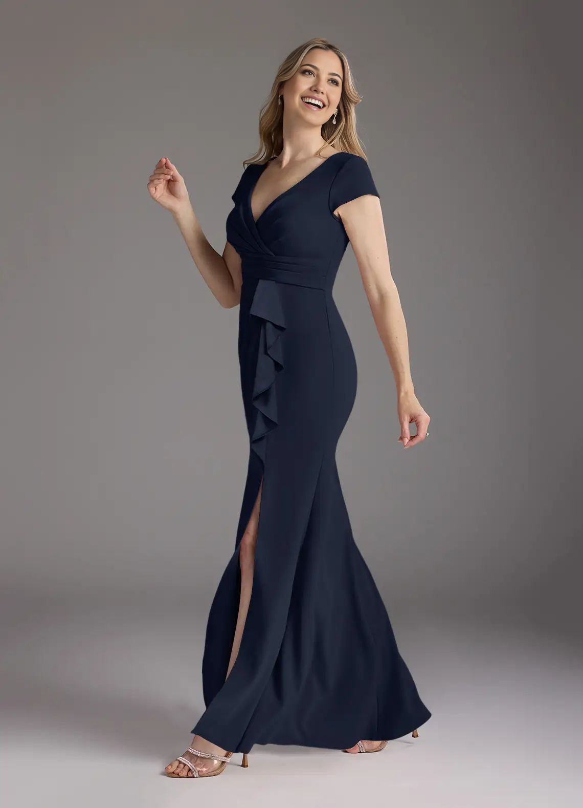 Wholesa Mermaid V-Neck Pleated Dark Navy formal dresses evening dress Mother of the Bride Dresses