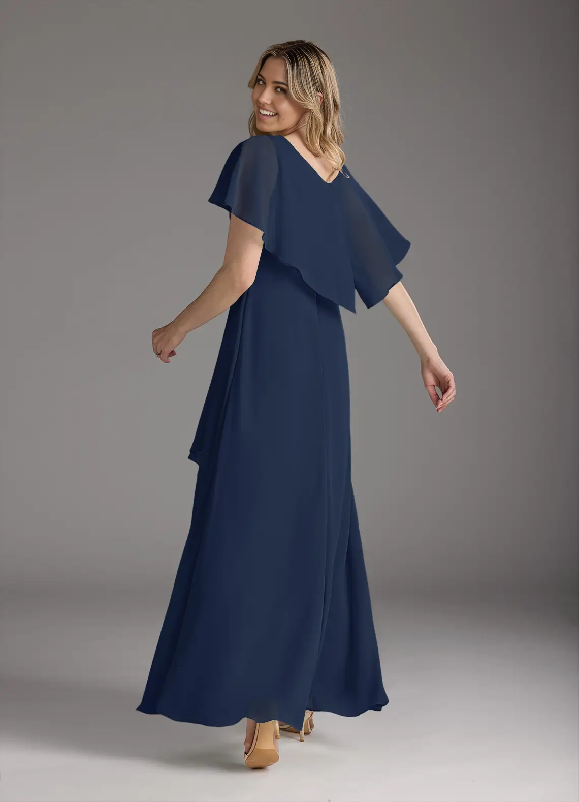 Wholesa A-Line V-Neck Pleated Chiffon Dark Navy formal dresses evening dress Mother of the Bride Dresses