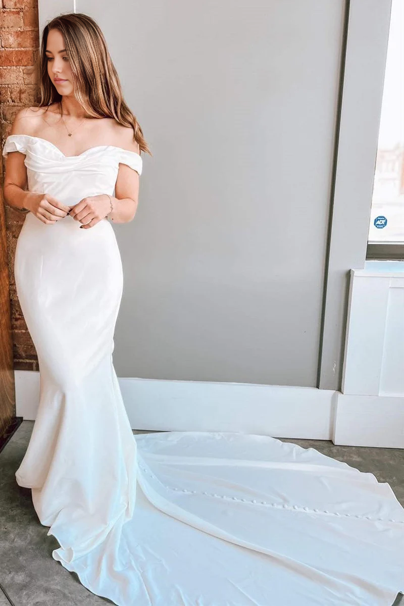 Wholesa Mermaid Off-the-Shoulder Trumpet Long Wedding Dress