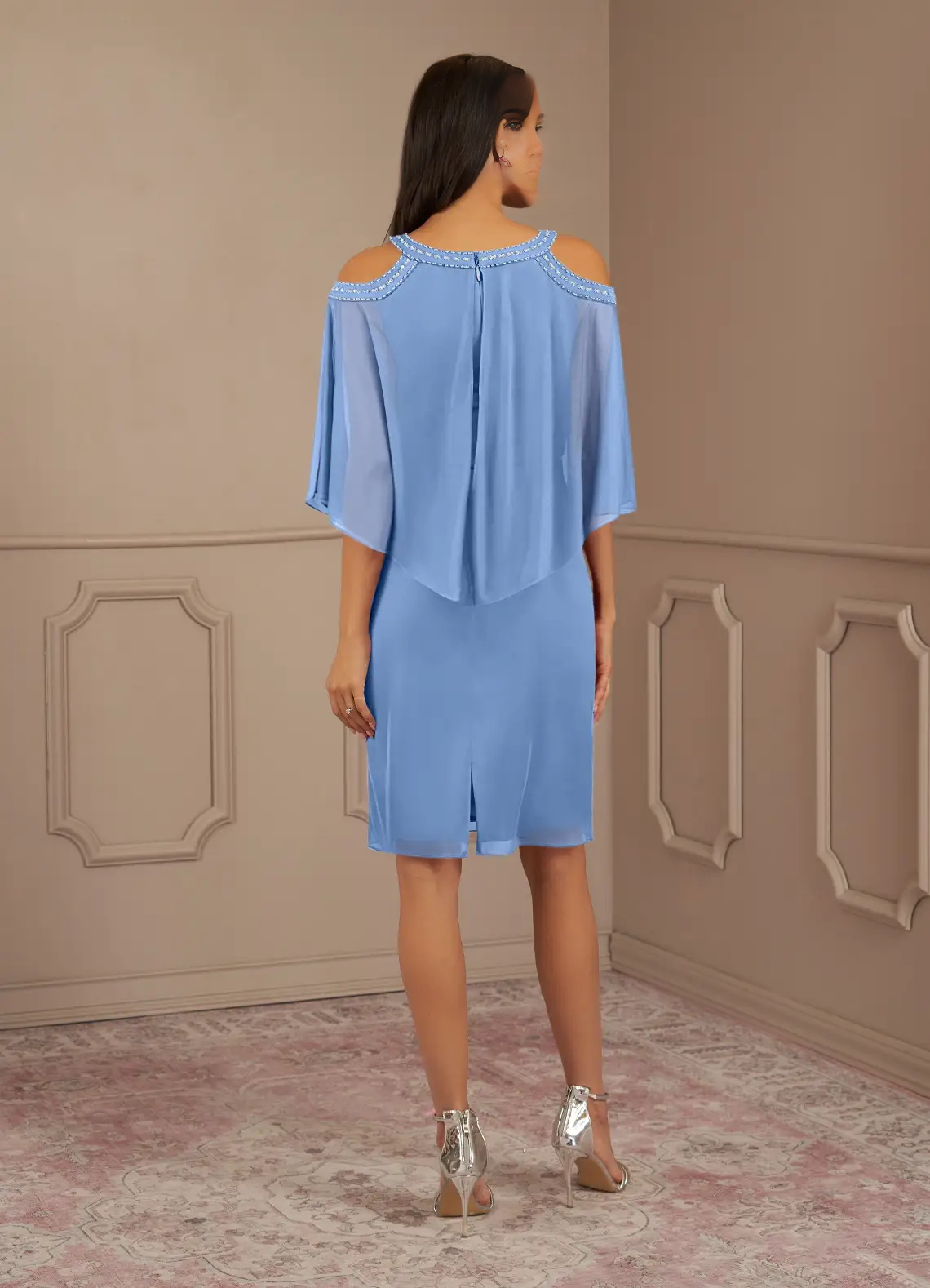 Wholesa Sheath Sequins Steel Blue formal dresses evening dress Mother of the Bride Dresses