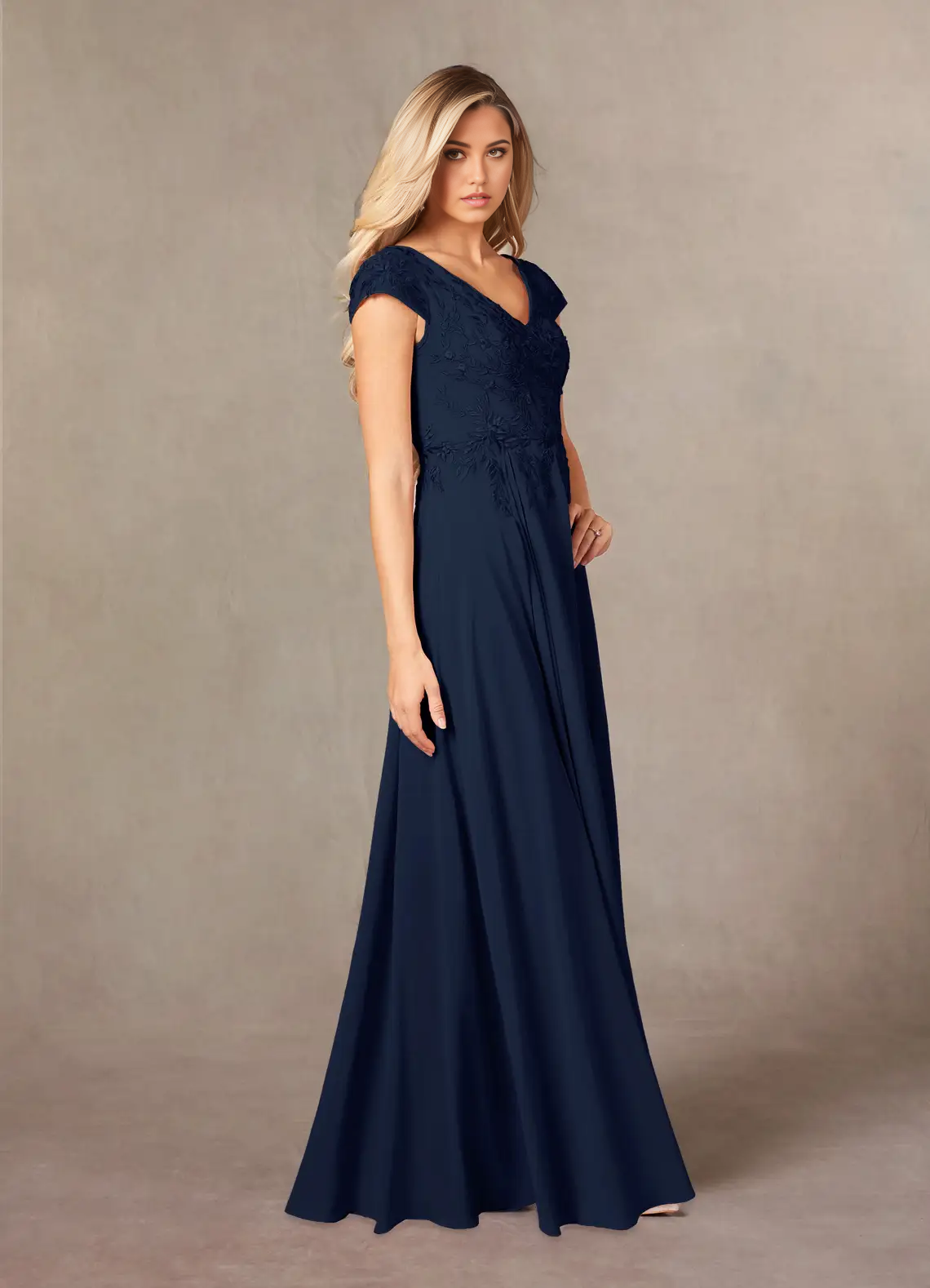 Wholesa A-Line V-Neck Lace Appliques Dark Navy formal dresses evening dress Mother of the Bride Dresses