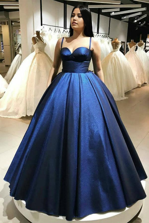 Wholesa Spaghetti Sweetheart Straps Blue Neckline Ball Gown Prom Dress