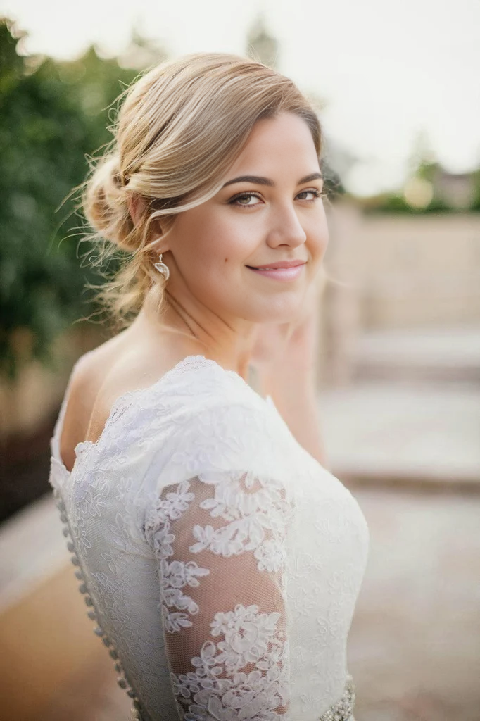 Wholesa A-Line Beading Lace Ivory Half Sleeve Wedding Dress